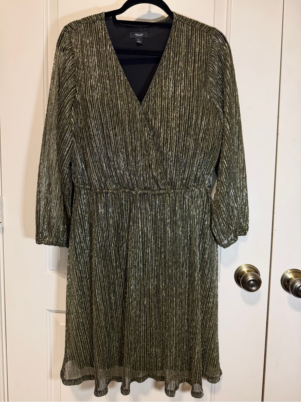 Simply Vera Vera Wang Olive Metallic Pleated Wrap-Front Dress